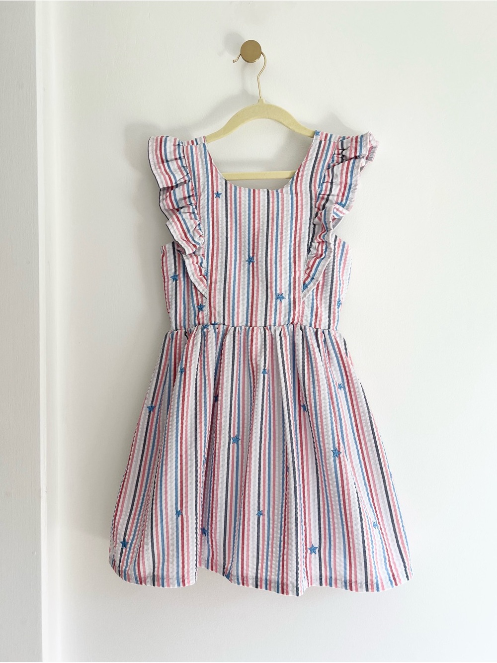 Cat & Jack Red, White, & Blue Striped Patriotic Ruffle Dress | Girls S (6/6X)
